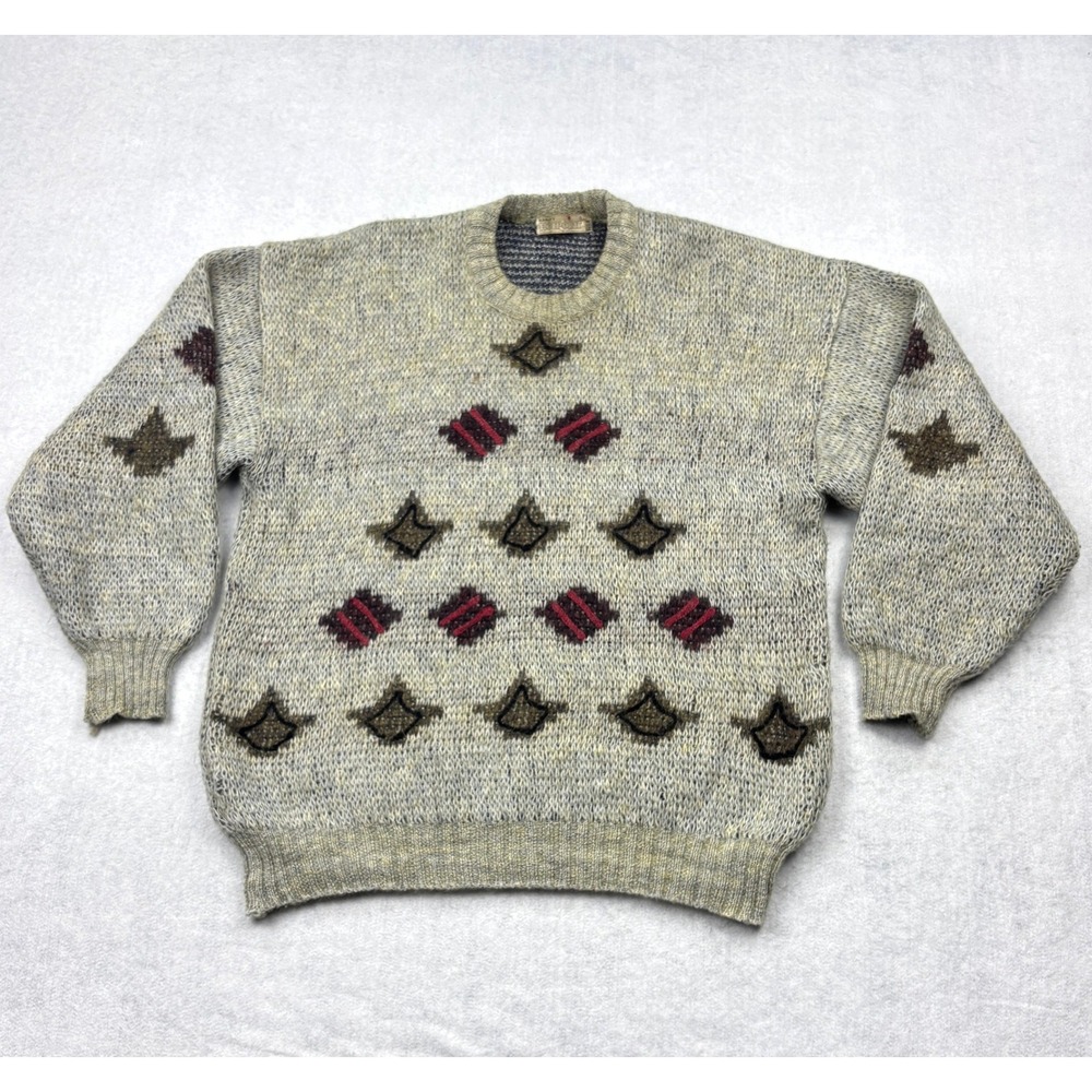 Vintage Hotpoint Mens Medium Geometric Chunky Knit Sweater Oatmeal 100 CMS M